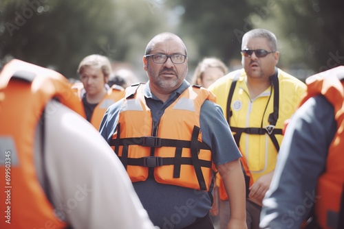 emergency drill with crew in life vests