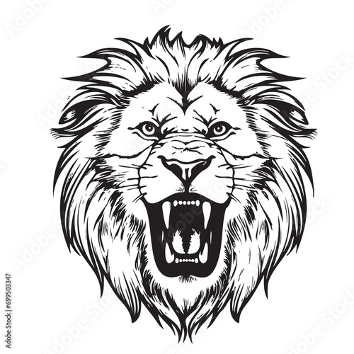 Roaring Lion face comic hand drawn sketch Vector illustration Safari animals