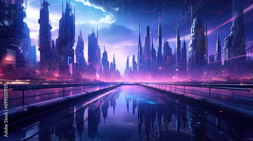 digital metropolis at night vibrant neon cityscape with futuristic skyscrapers in a sci-fi world