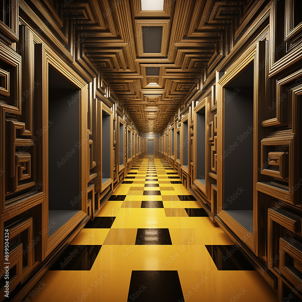 Fototapeta premium Abstract Hallway filled with Doors, AI Generated