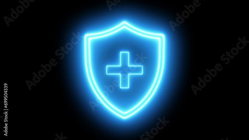 health shield neon icon animated protective shield lock barrier health guard bacteria icon logo emblem 4k green screen