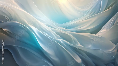 4k Blue wave satin fabric loop background. Wavy silk cloth fluttering in the wind. Tenderness and airiness.3D digital animation of seamless flag waving ribbon streamer riband. soft photo