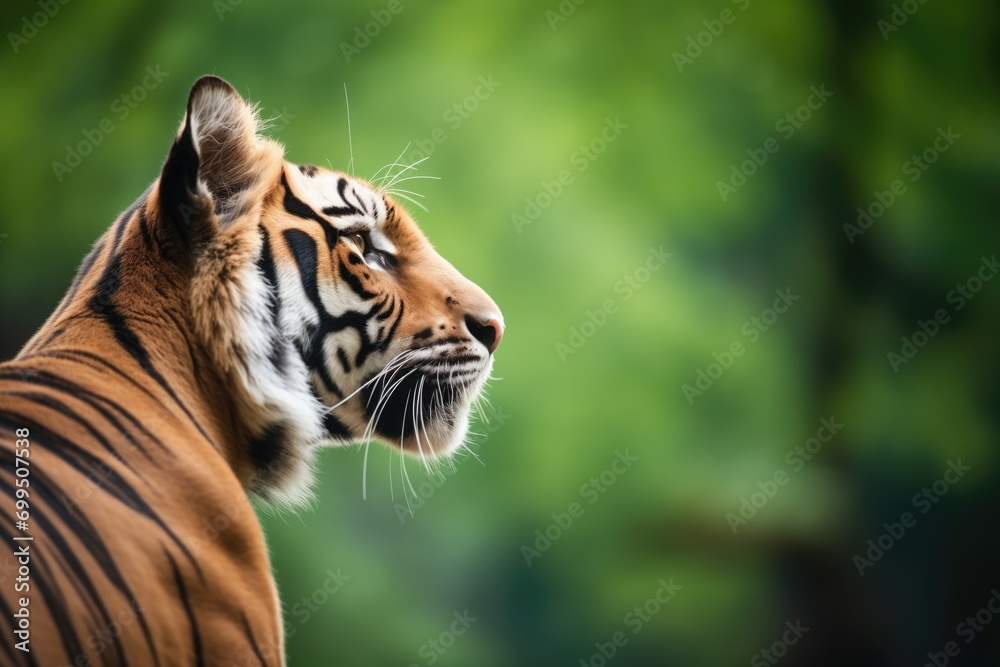 Obraz premium profile of tiger against deep greenery