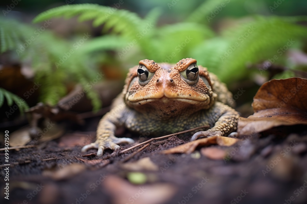 Fototapeta premium toad on a shady forest floor with ferns