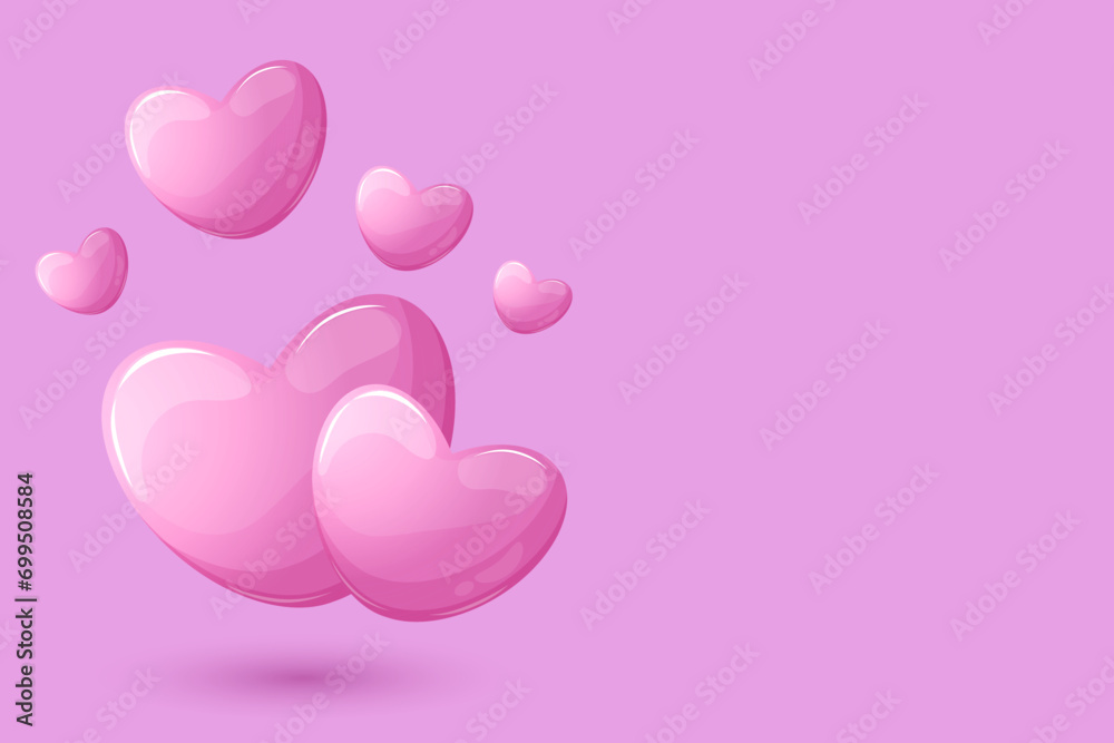 Pink valentine's day background with voluminous hearts