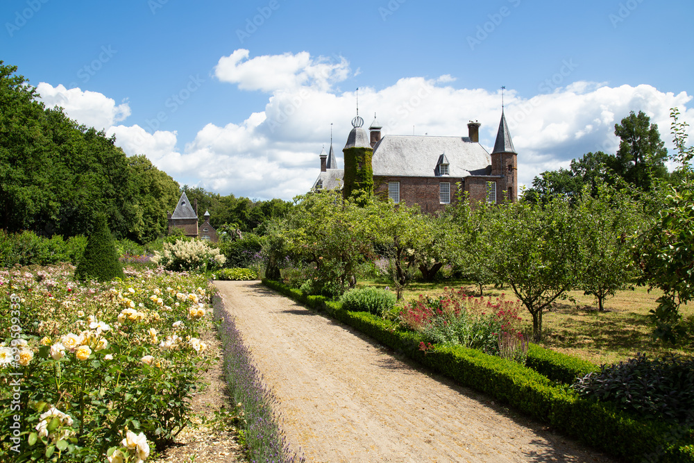 The gardens of Zuylen Castle in the village of Oud-Zuilen near the city of Utrecht.