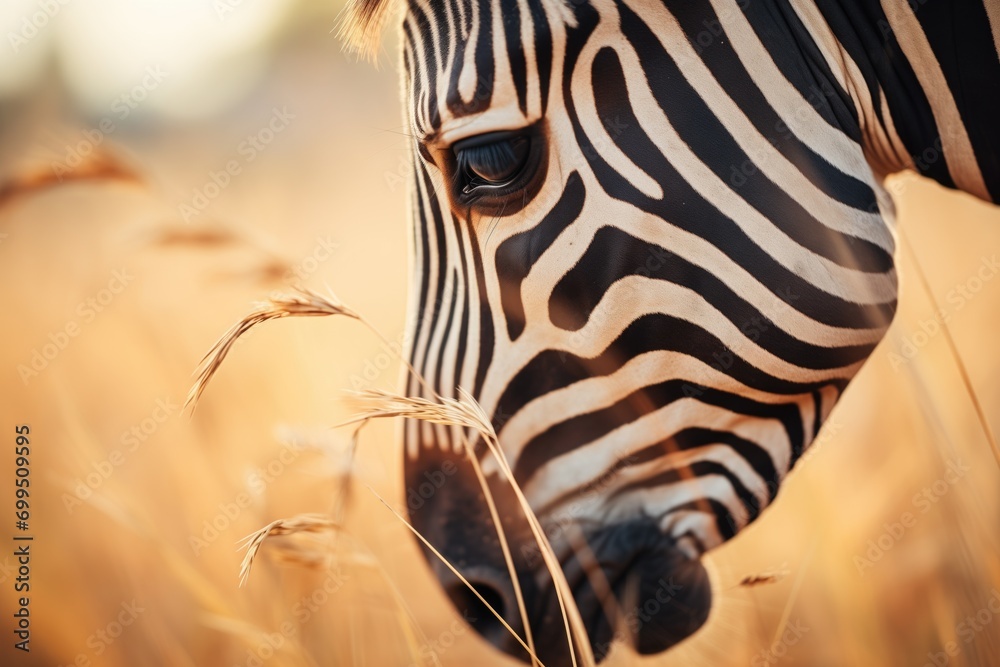 Naklejka premium close-up of zebra muzzle while grazing