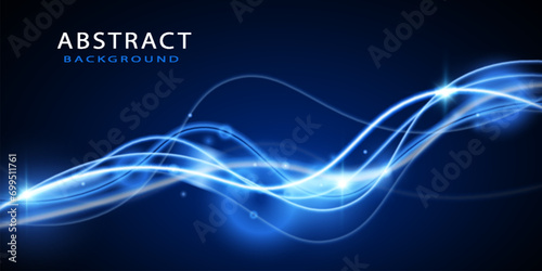 Light blue trail wave vector.Wavy glowing blue smooth curved lines.Neon laser wave,glowing light effect,blue trail. 
