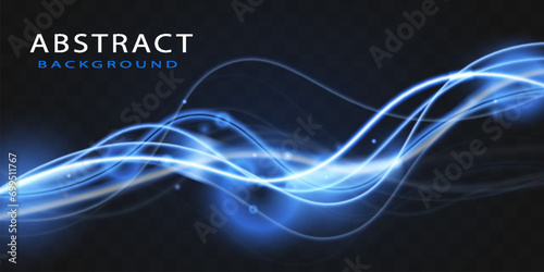 Light blue trail wave vector.Wavy glowing blue smooth curved lines.Neon laser wave,glowing light effect,blue trail. 
