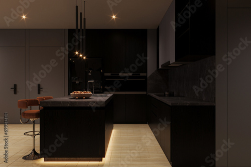 A luxurious and elegant kitchen decor with a black interior.