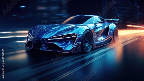 modern super sports car with blazing speed effects. perfect for transport technology themes, auto shows, and speed enthusiasts' illustrations photo