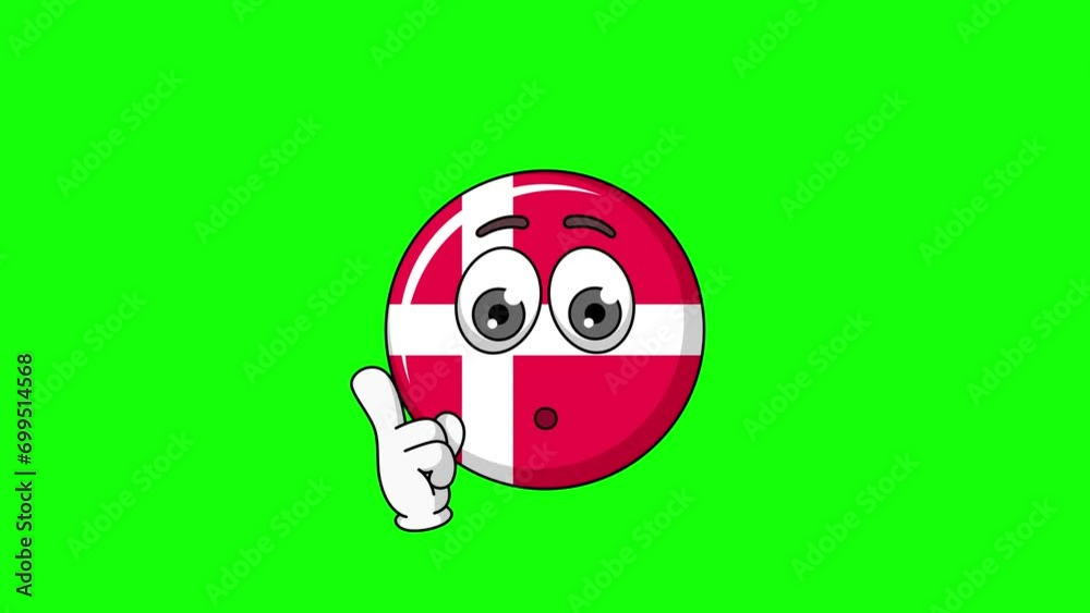 Animation of flag of denmark cartoon with a shushing face, finger over pursed lips Animation of flag of denmark cartoon with a shushing face, finger over pursed lips