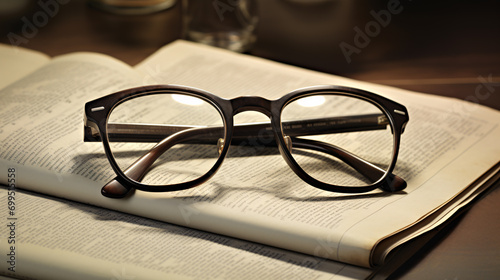 close up shot of Eye glasses placed on a news paper in a vintage tone