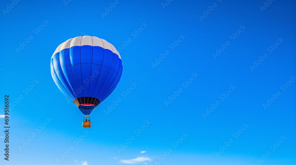 Naklejka premium Colored hot air balloon on a clear blue sky with few clouds 