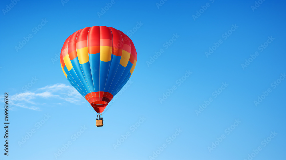 Colored hot air balloon on a clear blue sky with few clouds Colored hot air balloon on a clear blue sky with few clouds
