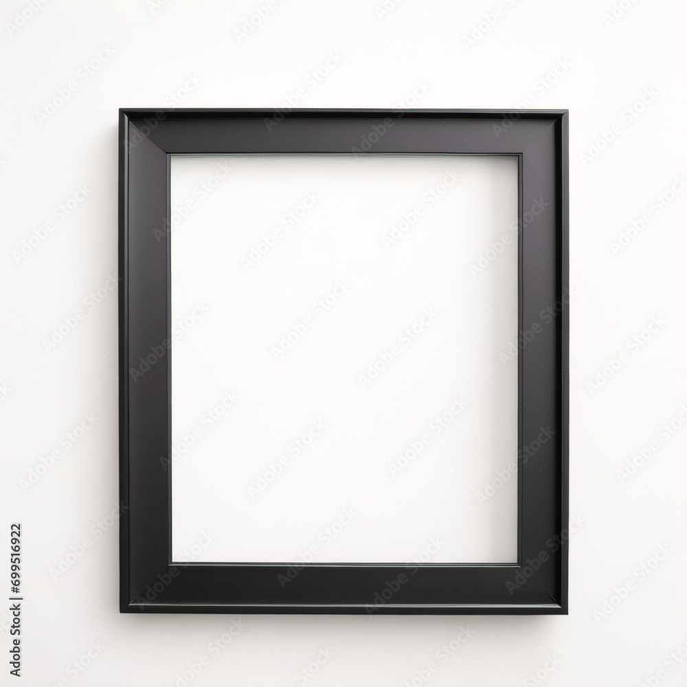 Lienzo en blanco vacío con marco decorativo negro sobre una maqueta de fondo blanco Lienzo en blanco vacío con marco decorativo negro sobre una maqueta de fondo blanco