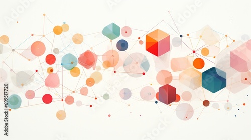 A high-definition, 8K, abstract image showing a complex array of geometric shapes, including triangles, circles, and hexagons, in a symphony of pastel colors