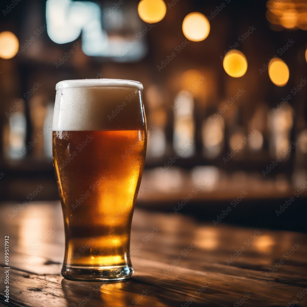 Cold craft beer on bar counter - Generative AI