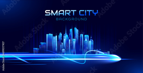 Gradient smart city and high speed train background
