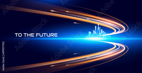 Gradient future city and high speed background photo