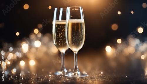 Toasting with champagne glasses against bokeh background - Generative AI