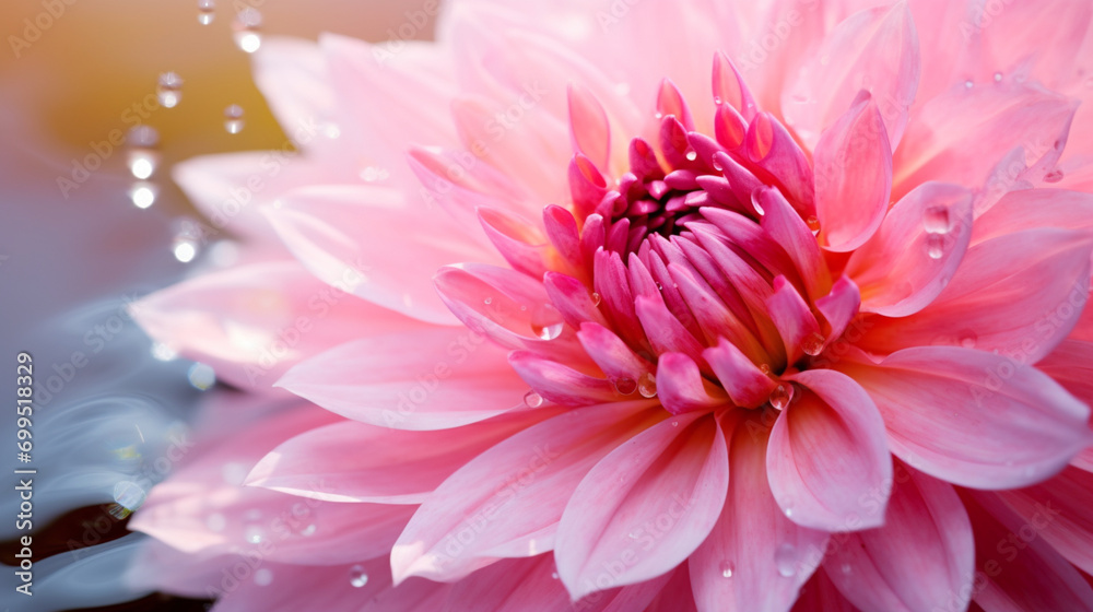 Fototapeta premium pink petaled flower water droplets soft macro close up ai visual
