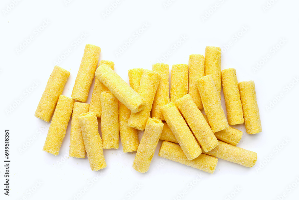 Roller corn snack on white background