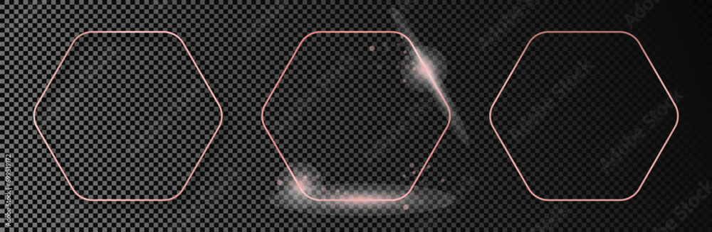 Rose gold glowing rounded hexagon frame Rose gold glowing rounded hexagon frame