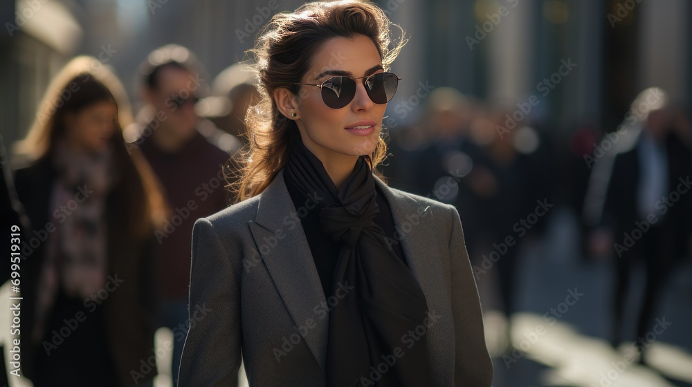 Businesswoman wears street style clothes after a fashion show at Milan Fashion Week Businesswoman wears street style clothes after a fashion show at Milan Fashion Week