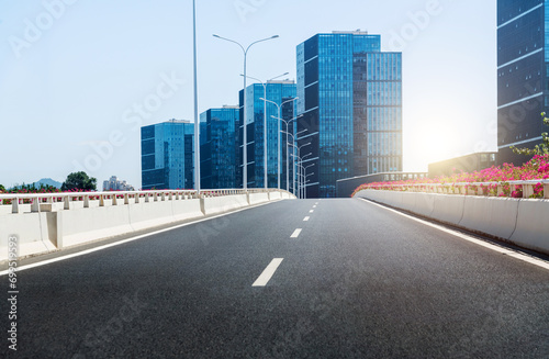 Highway overpass near office buildings