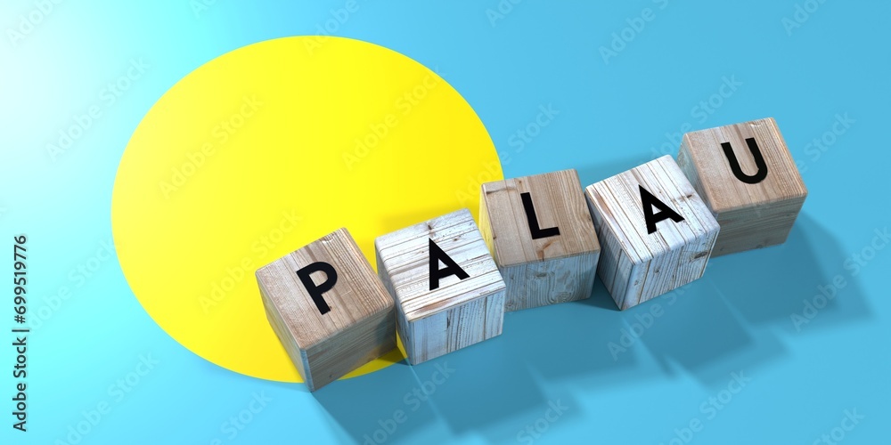 Fototapeta premium Palau - wooden cubes and country flag - 3D illustration