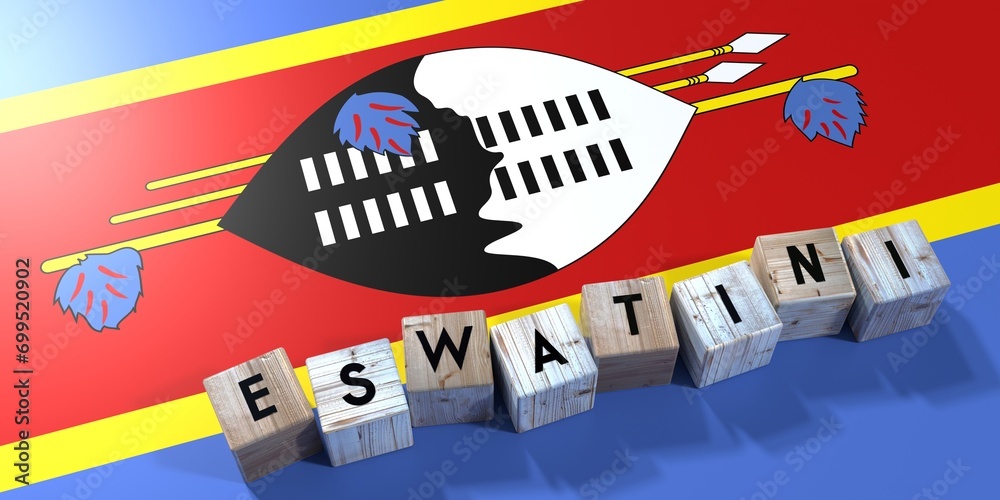 Eswatini - wooden cubes and country flag - 3D illustration