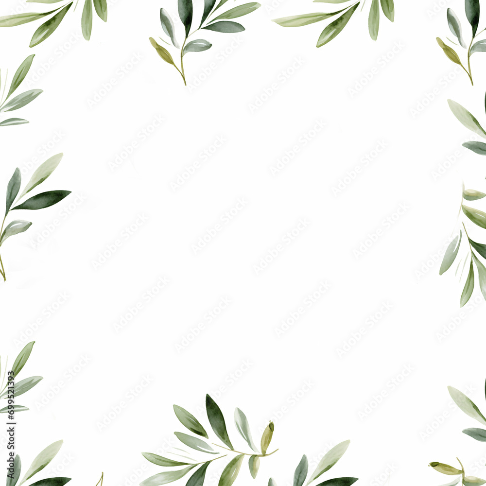 Frame made of natural patterns, olive leaves, plants. Place for text, background for advertising, copyspace and invitations
