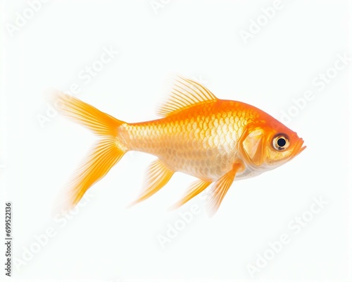 AI illustration of a vibrant orange goldfish stands against a plain white background.