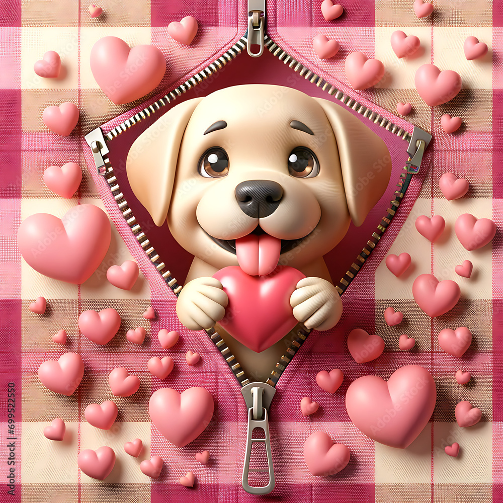 Valentine Cute Dog Zipper Graphics