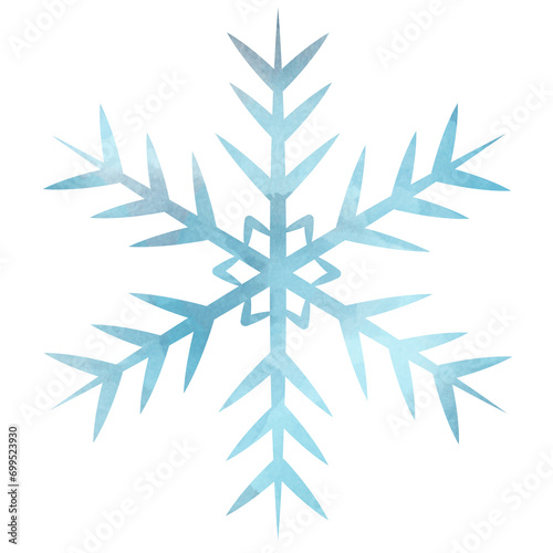 Watercolor drawing: large snowflake. Bright delicate colors.
