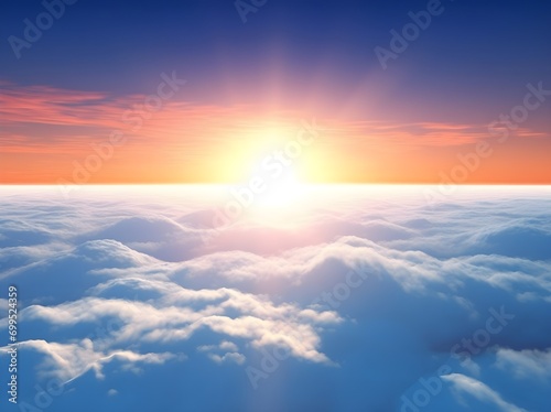 background of sun rising above clouds AI