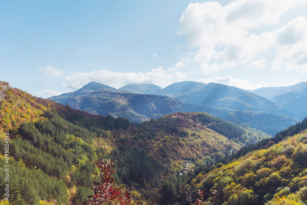 Autumn  Mountain Landscape with Colorful Trees . Balkan Mountains , Bulgaria 