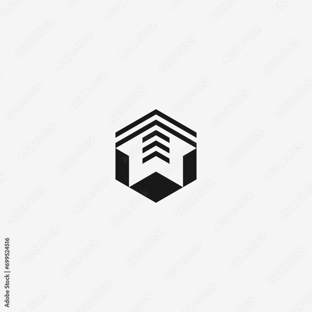 W letter initial logo in hexagon shape with up arrow lines accent. W letter initial logo in hexagon shape with up arrow lines accent.