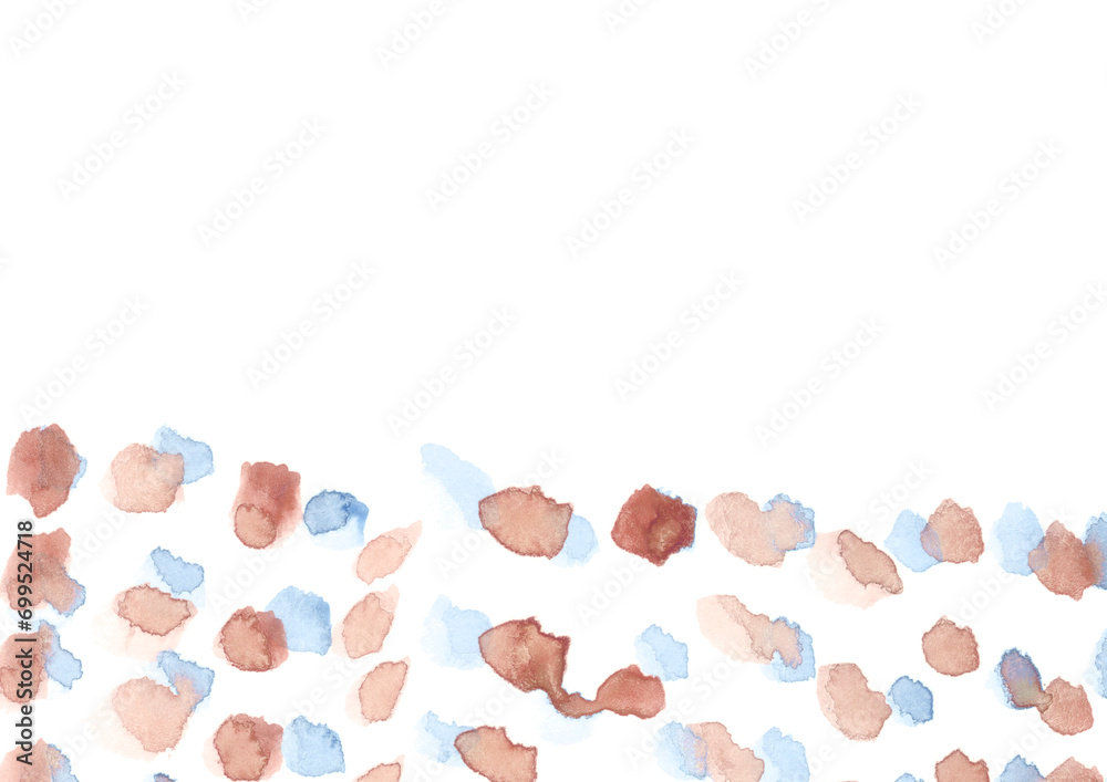 ブラウンとブルーのドットが散らばった水彩テクスチャの背景イラスト