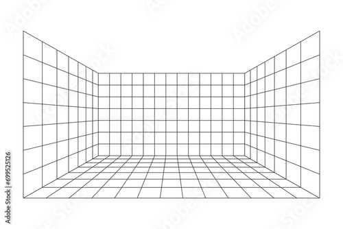 Perspective grid room background vector illustration. photo