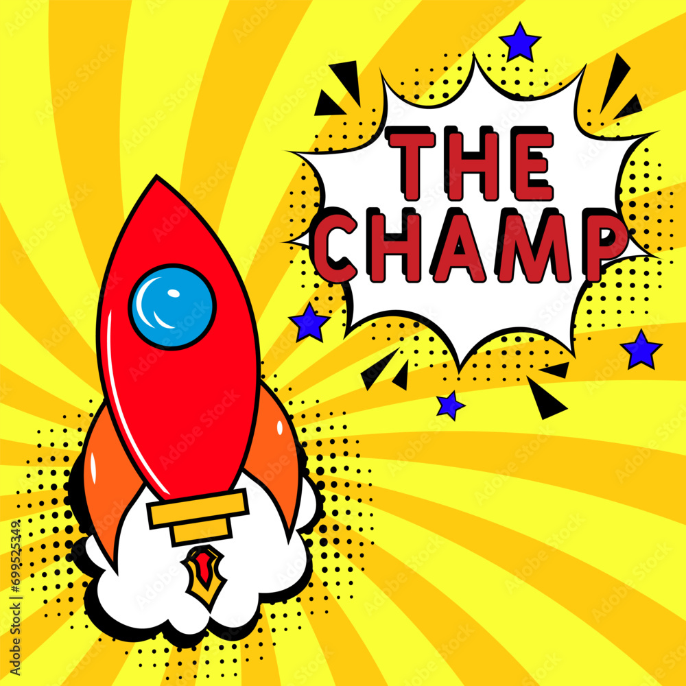 Fototapeta premium The Champ in pop-art style.The Champ pop art comic style. Vector cartoon illustration explosions. Comics Symbol, sticker tag, special offer label