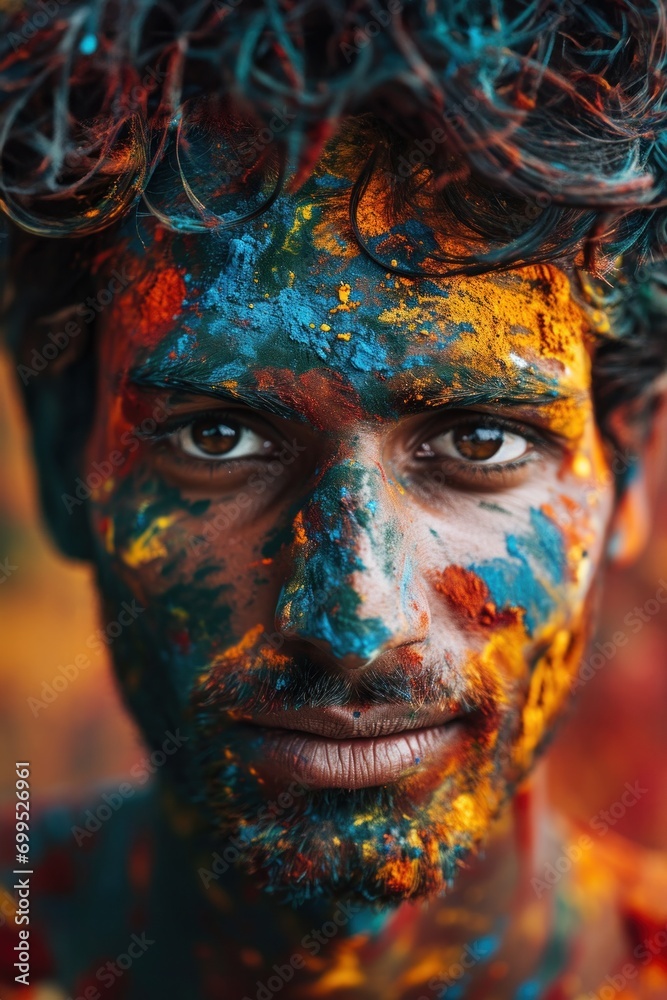 indian man with Color explosion mask indian man with Color explosion mask