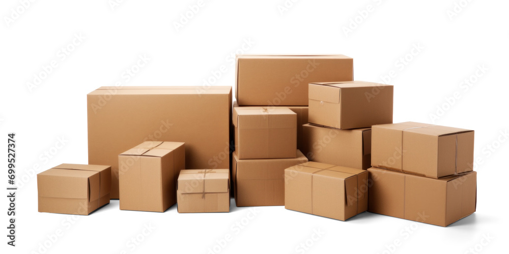 Pile of Cardboard Boxes on White Background