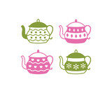 set of spring summer decorative teapot colorful simple vector design icon illustration element collections isolated