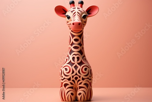 Whimsical Wooden Giraffe Toy, on an isolated Coral Pink background, Generative AI