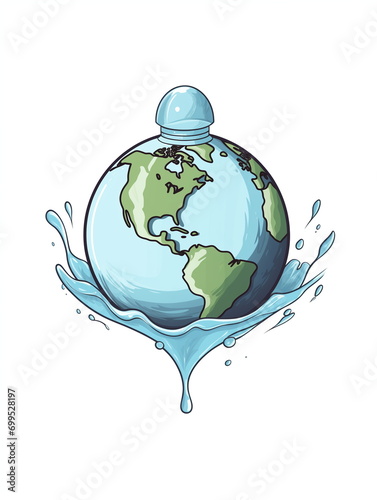 A cartoon of a planet earth in water