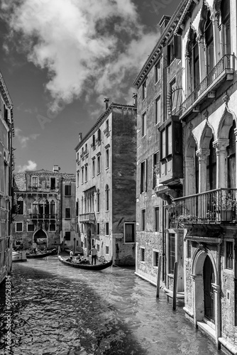 Black and white view of the San Marco district and the Rio dei Barcaroli near the Frezzaria swimming pool, Venice, Italy  © Marco Taliani