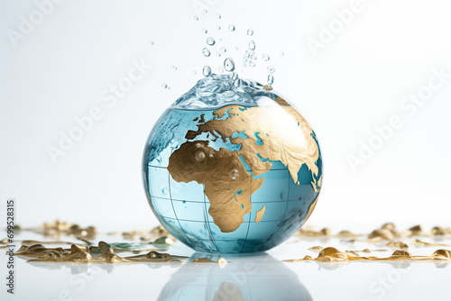 A globe with water splashing out of it