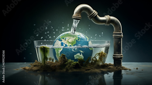 A water running from a faucet to a bowl of water